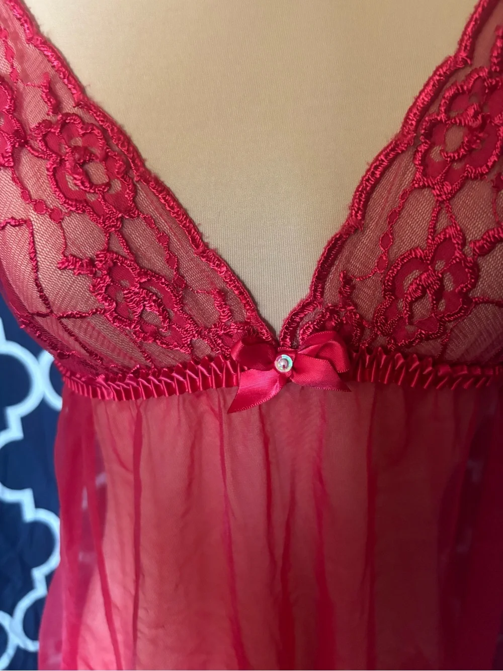 Frederick's of Hollywood Red Lace Sheer Babydoll Chemise